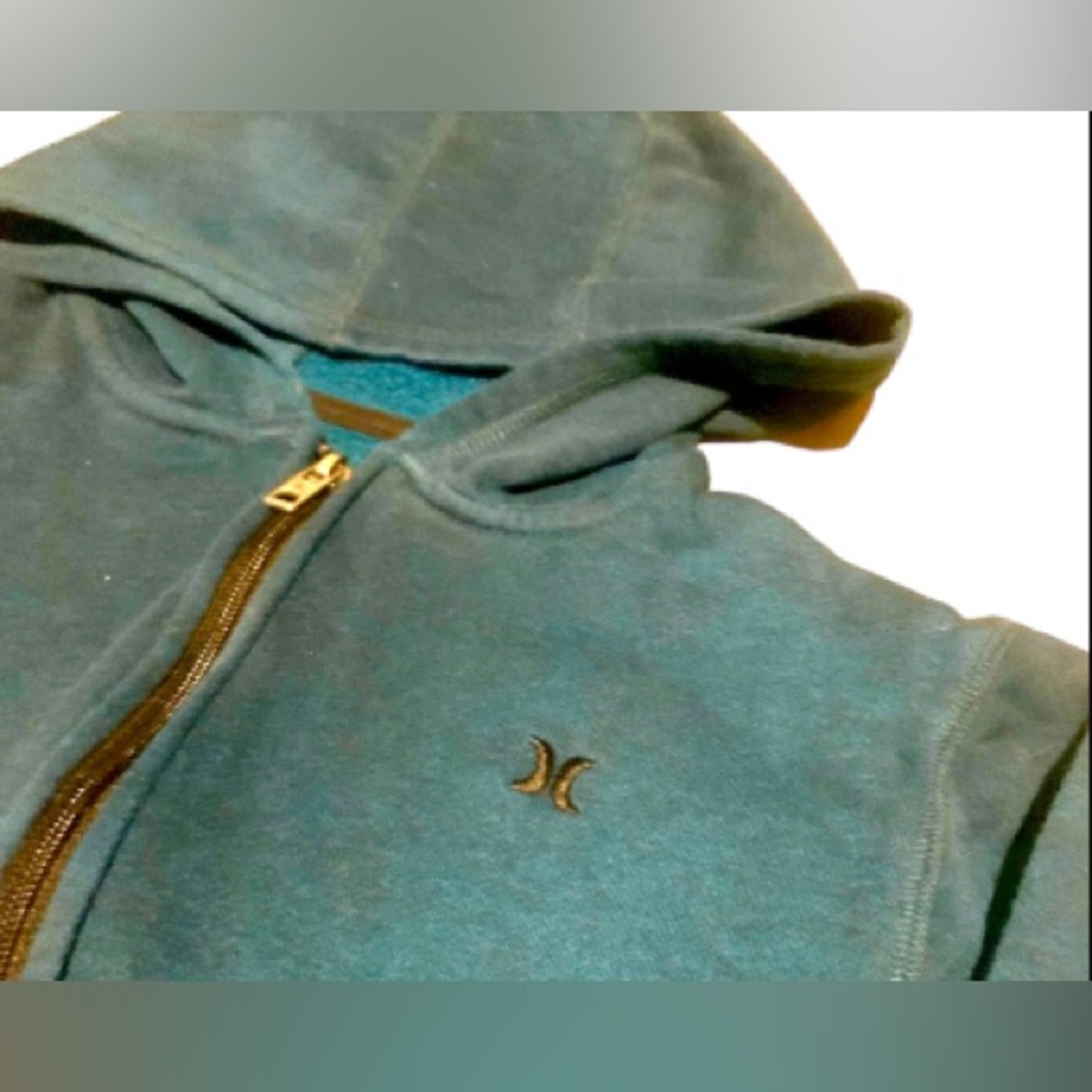 Hurley Boys Green Teal Cotton Blend Zip Up Hooded Sweatshirt Size M